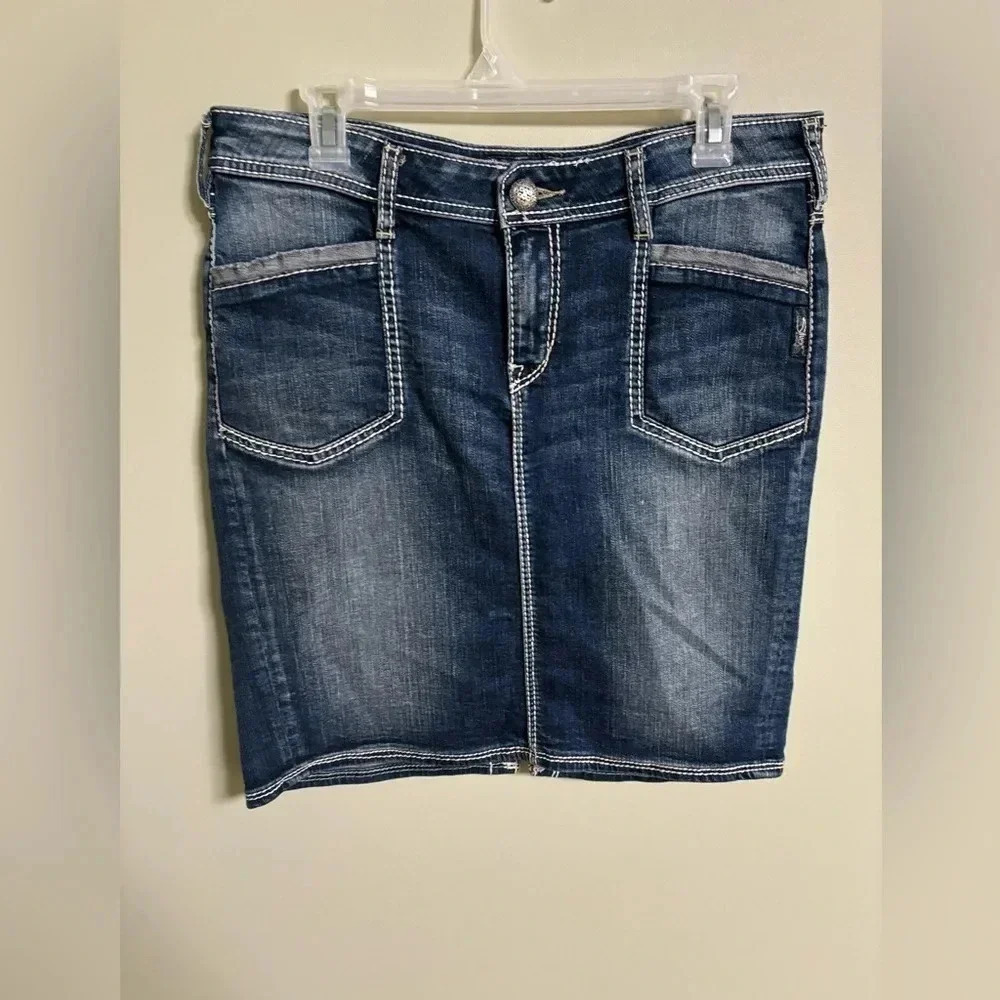 Silver Jeans Blake Denim Mini Skirt Size 29 Slit Back Western Y2K